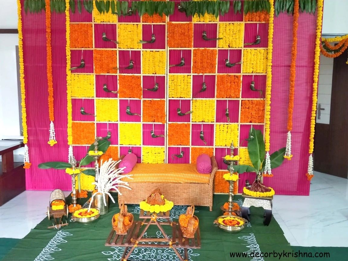 Flower Wall Annaprasana Decoration At Home Diy Bathukamma With Crepe Paper How To Make